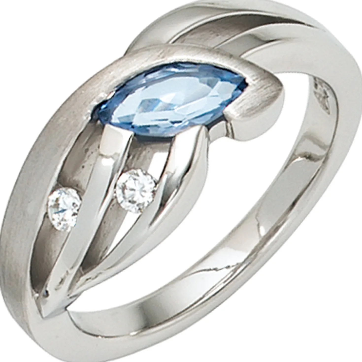 Ring Damenring Zirkonia blau & weiß 925 Silber rhodiniert teilmattiert