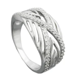 Ring Damenring Zirkonia weiß überkreuzte Streifen 925 Silber