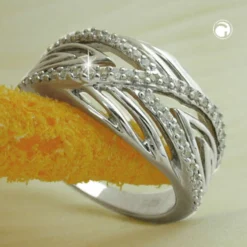 Ring Damenring Zirkonia weiß überkreuzte Streifen 925 Silber