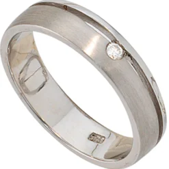 Ring Diamant 0.04Ct W/P1 Brillant 925 Silber rhodiniert teilmattiert Silberring