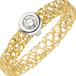 Ring Diamant 0.1Ct W/SI Brillant geflochten 750 Gold Gelbgold Weißgold