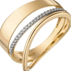 Ring eleganter 3-reihig mit 24 Diamanten 0.1Ct W/P1 Brillanten 585 Gold Gelbgold