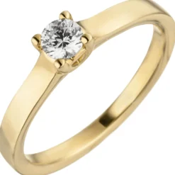 Ring eleganter Solitär Diamant 0.25Ct W/SI Brillant schlicht 585 Gold Gelbgold