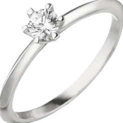 Ring eleganter Solitär mit Diamant 0.25Ct schlicht 585 Gold Weißgold