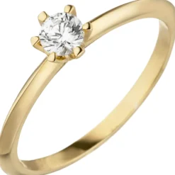 Ring eleganter Solitär mit Diamant 0.25Ct schlicht 585 Gold Gelbgold