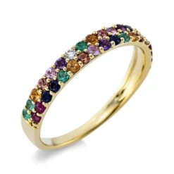 Ring 750 Gelbgold 34 Farbsteine 0,55ct mehrfarbig 2 Brillanten 0,04ct TW-SI B:3,1mm