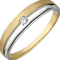 Ring 585 Gold Gelbgold & Weißgold bicolor Diamant Brillant 0,06 ct W/SI