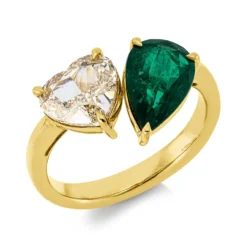 Ring Herz 750 Gelbgold Smaragd 1,32ct grün Diamant Herz-Schliff 2,01ct gelb-VSI