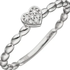 Ring Herz mit 6 Diamanten 0.03Ct W/SI Brillanten 585 Gold Weißgold Fingerring