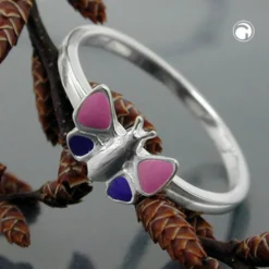 Ring Kinderring Fingerschmuck, Schmetterling, pink-lila lackiert, 925 Silber
