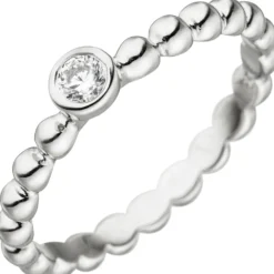 Ring Kugelring Kugel mit weißem Zirkonia Solitär, 925 Sterling Silber Damen