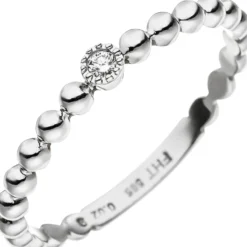 Ring Kugelring mit Diamant Brillant 0,02 Ct Solitär 585 Gold Weißgold