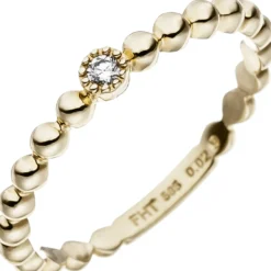 Ring Kugelring mit Diamant Brillant 0,02 Ct Solitär 585 Gold Gelbgold