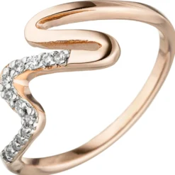 Ring mit weißen Zirkonia, verschlungen, 925 Silber Rotgold vergoldet Silberring