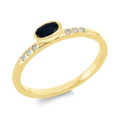 Ring Oval aus 750 Gelbgold Saphir 0,31ct blau 6 Brillanten 0,06ct TW-SI B:3,9mm