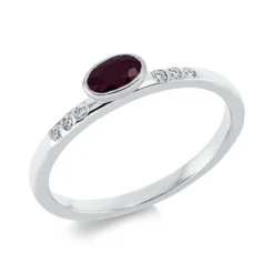 Ring Oval aus 750 Weißgold Rubin 0,31ct rot 6 Brillanten 0,06ct TW-SI B:3,9mm