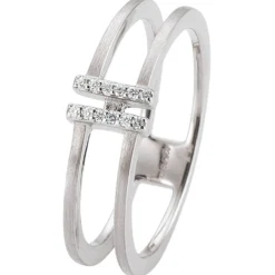 Ring 2-reihig 585 Gold Weißgold mattiert 12 Diamanten Brillanten 0,06 Ct. W-Si