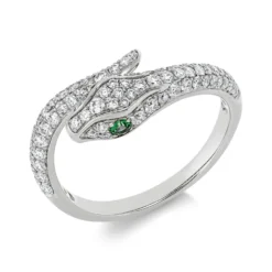 Ring Schlange 750 Weißgold 2 Tsavorithe 0,07ct grün 80 Brillanten 0,58ct F-VSI