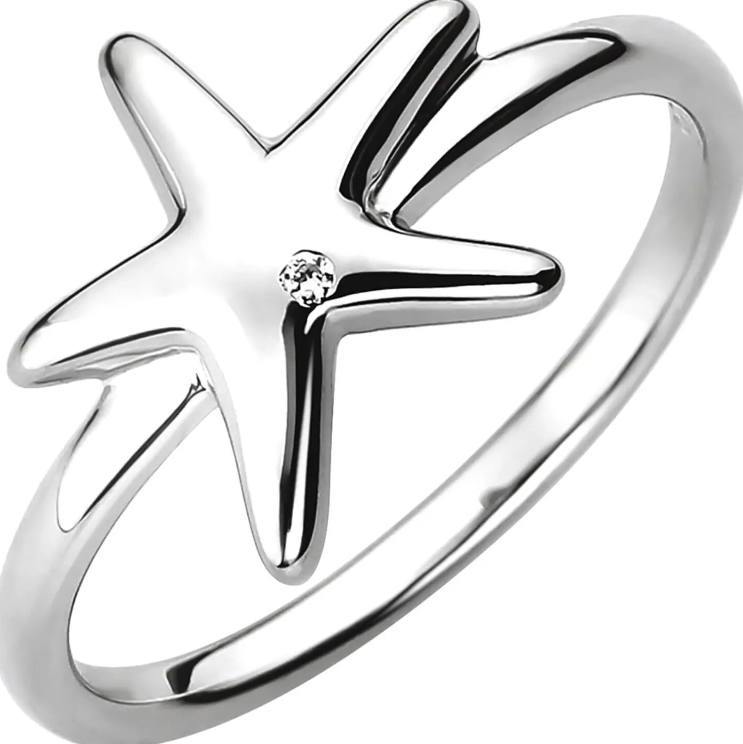 Ring Seestern aus 925 Silber mit Zirkonia Fingerring rhodiniert glänzend