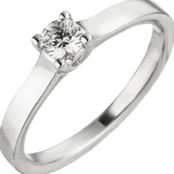 Ring Solitär mit Diamant 0.15Ct schlicht 585 Gold Weißgold Rosegold