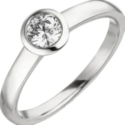 Ring Solitär mit Diamant 0.15Ct W/SI Brillant rund schlicht 585 Gold Weißgold