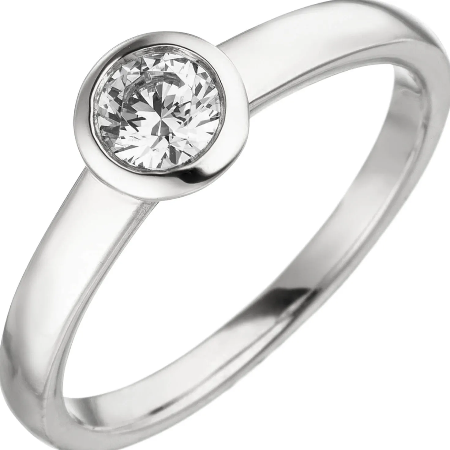 Ring Solitär mit Diamant 0.15Ct W/SI Brillant rund schlicht 585 Gold Weißgold