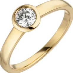 Ring Solitär mit Diamant 0.25Ct W/SI Brillant rund schlicht 585 Gold Gelbgold