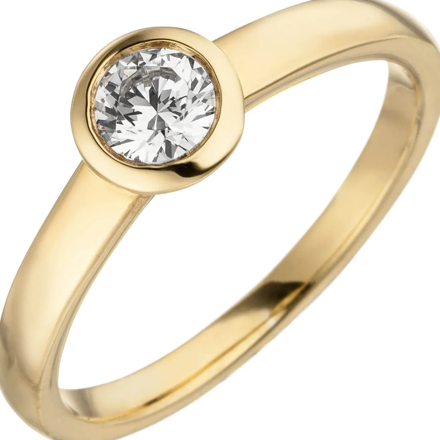 Ring Solitär mit Diamant 0.25Ct W/SI Brillant rund schlicht 585 Gold Gelbgold