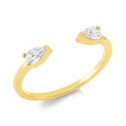 Ring Tropfen aus 750 Gelbgold 2 Diamanten Tropfen-Schliff 0,32ct TW-SI B:2,8mm