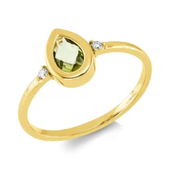 Ring Tropfen aus 750 Gelbgold Peridot 0,39ct 2 Brillanten 0,03ct TW-SI B:8,1mm
