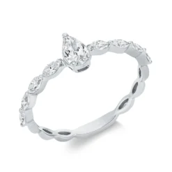 Ring Tropfen aus 750 Gold Weißgold 9 Diamanten 0,56ct TW-SI B:5,9mm