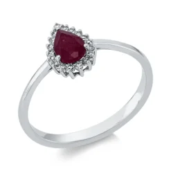 Ring Tropfen aus 750 Weißgold Rubin 0,65ct rot 18 Diamanten 0,09ct TW-SI B:9mm