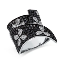 Ring 750 Weißgold 209 Diamanten 3,65ct B:27,3mm Fassung teils schwarz rhodiniert