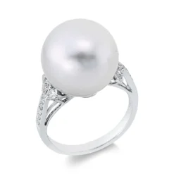 Ring 750 Weißgold Südsee-Perle 14mm weiß 18 Brillanten 0,21ct F-VSI/SI B:13,8mm