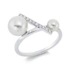 Ring 750 Weißgold Süßwasser-Perle 7,5mm Süßwasser-Perle 4,5mm mit Brillanten