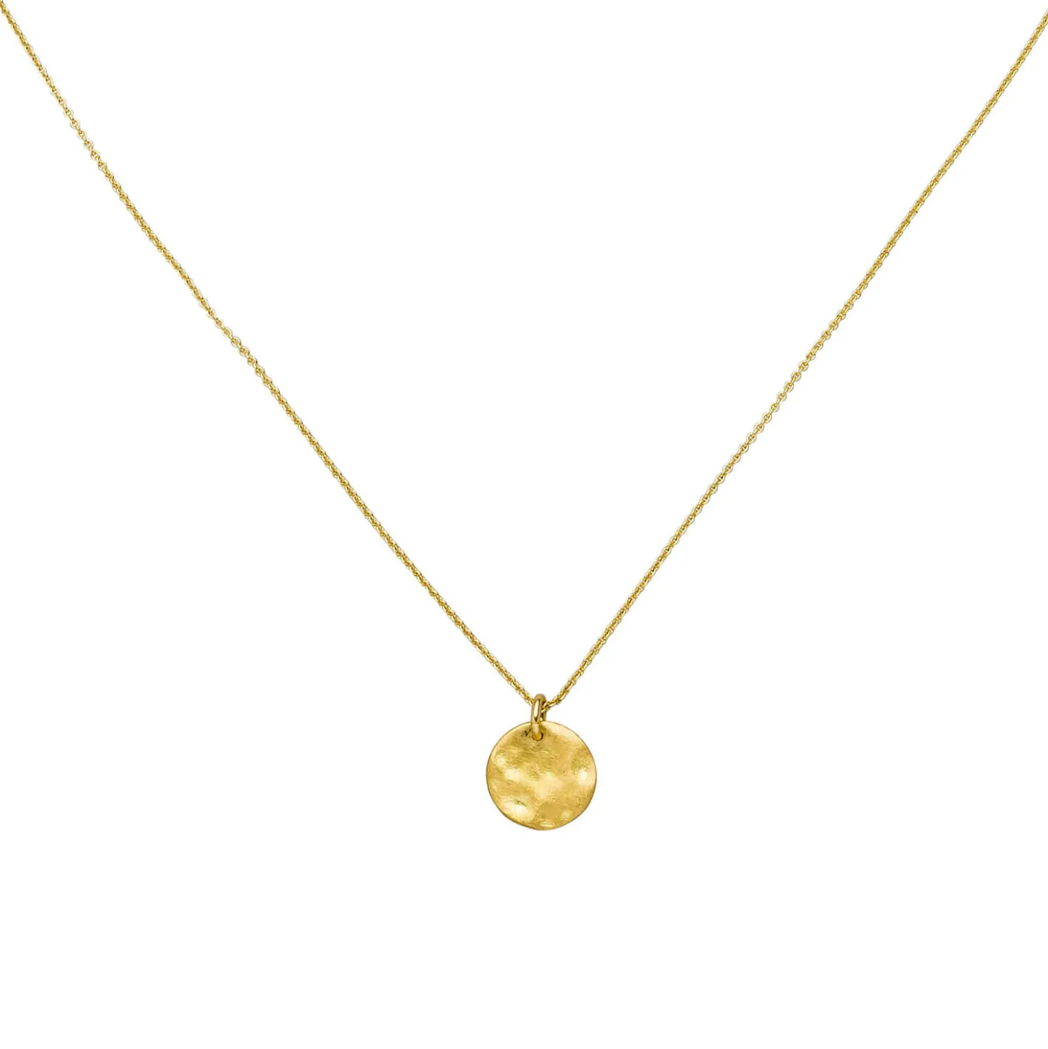 Rundankerkette Collier 750 Gold Gelbgold mit Anhänger rund matt gehämert 45cm
