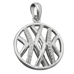 Runder Anhänger 19mm Kreis mit Muster Zirkonia 925 Silber rhodiniert
