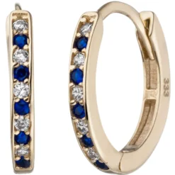 Schmale Creolen 1,6x11,8mm aus 333 Gelbgold mit 20 Zirkonia weiß Ohrringe oval