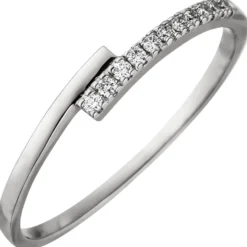 Schmaler Ring 11 Diamanten Brillanten 0,08ct W/SI 585 Gold Weißgold
