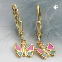 Schmetterling - Ohrringe Ohrhänger 22x7,5mm Brisur aus 375 Gelbgold Kinder