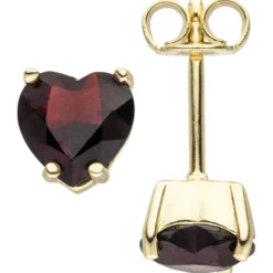 Schmuck-Set aus 333 Gold Gelbgold Granat-Herzen Ohrstecker Anhänger Kette 42cm