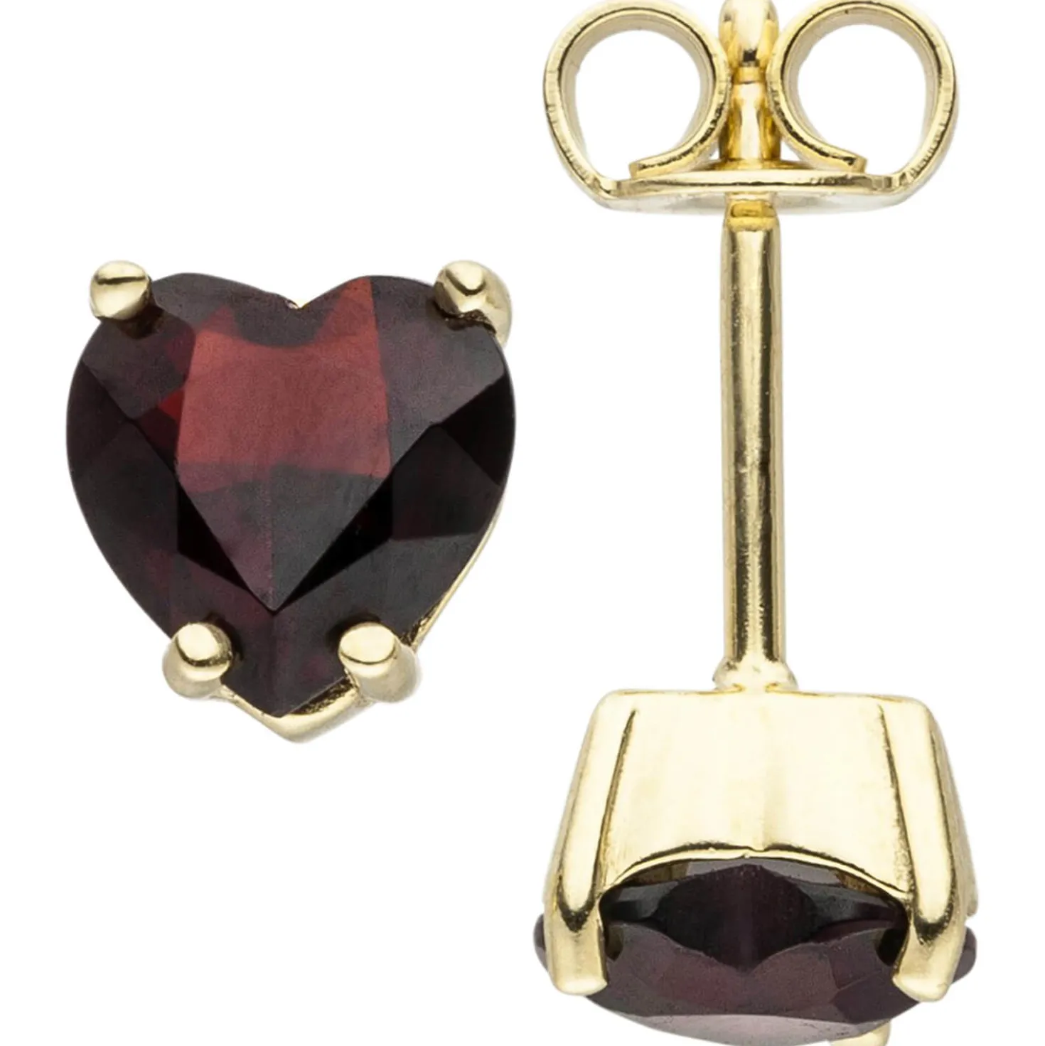 Schmuck-Set aus 333 Gold Gelbgold Granat-Herzen Ohrstecker Anhänger Kette 45cm