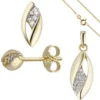 Schmuck-Set aus 333 Gold Gelbgold mit Zirkonia Ohrstecker Anhänger Kette 42cm