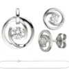 Schmuck-Set aus 333 Gold Weißgold 3 Zirkonia Ohrringe Anhänger und Kette 45cm