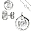 Schmuck-Set aus 333 Gold Weißgold 3 Zirkonia Ohrringe Anhänger und Kette 42cm
