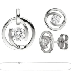 Schmuck-Set aus 333 Gold Weißgold 3 Zirkonia Ohrringe Anhänger und Kette 42cm