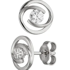 Schmuck-Set aus 333 Gold Weißgold 3 Zirkonia Ohrringe Anhänger und Kette 42cm