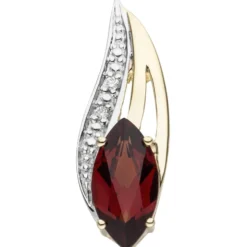 Schmuck-Set 585 Gelbgold Granate und Diamanten Ohrstecker Anhänger Kette 42cm