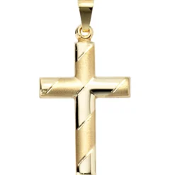 Schmuck-Set, Kreuz mit Streifen auf 1,3mm Panzerkette 333 Gold Gelbgold, 45cm