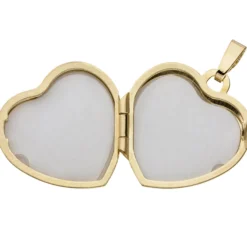 Schmuck-Set, Medaillon Herz für 2 Fotos 1,3mm Panzerkette 333 Gold Gelbgold 50cm